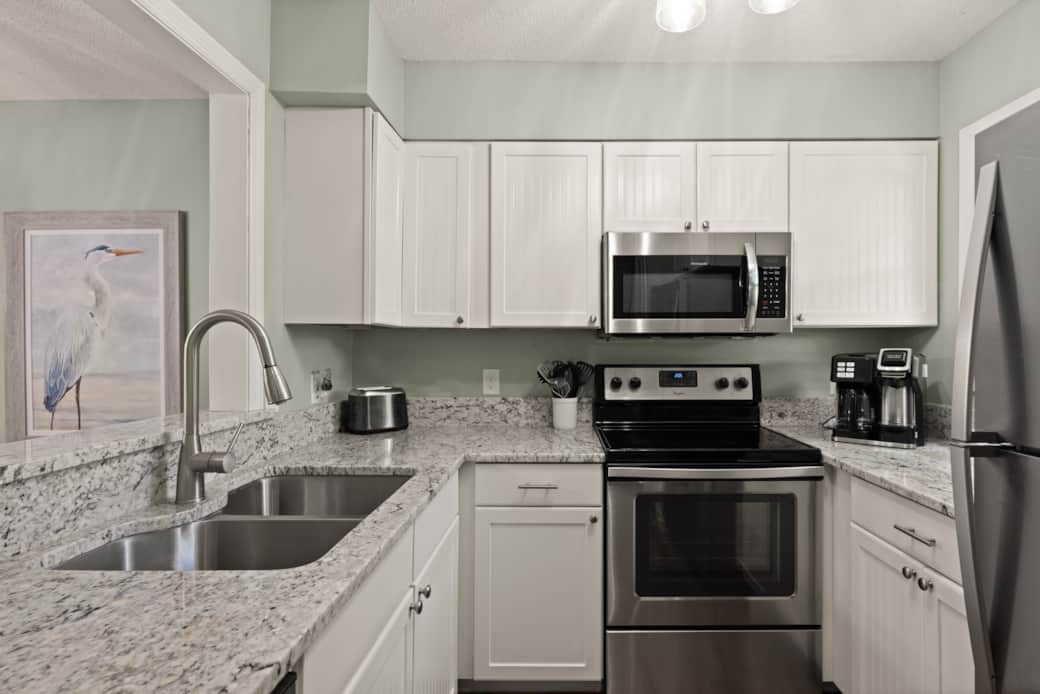 The kitchen is fully equipped with everything you need to cook during your stay. 