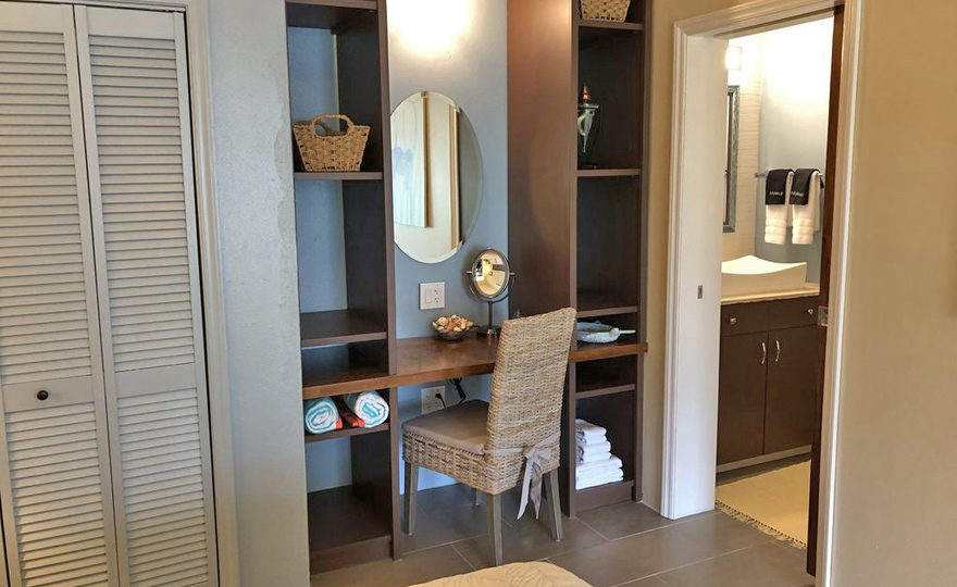 Large queen bedroom with ample storage space