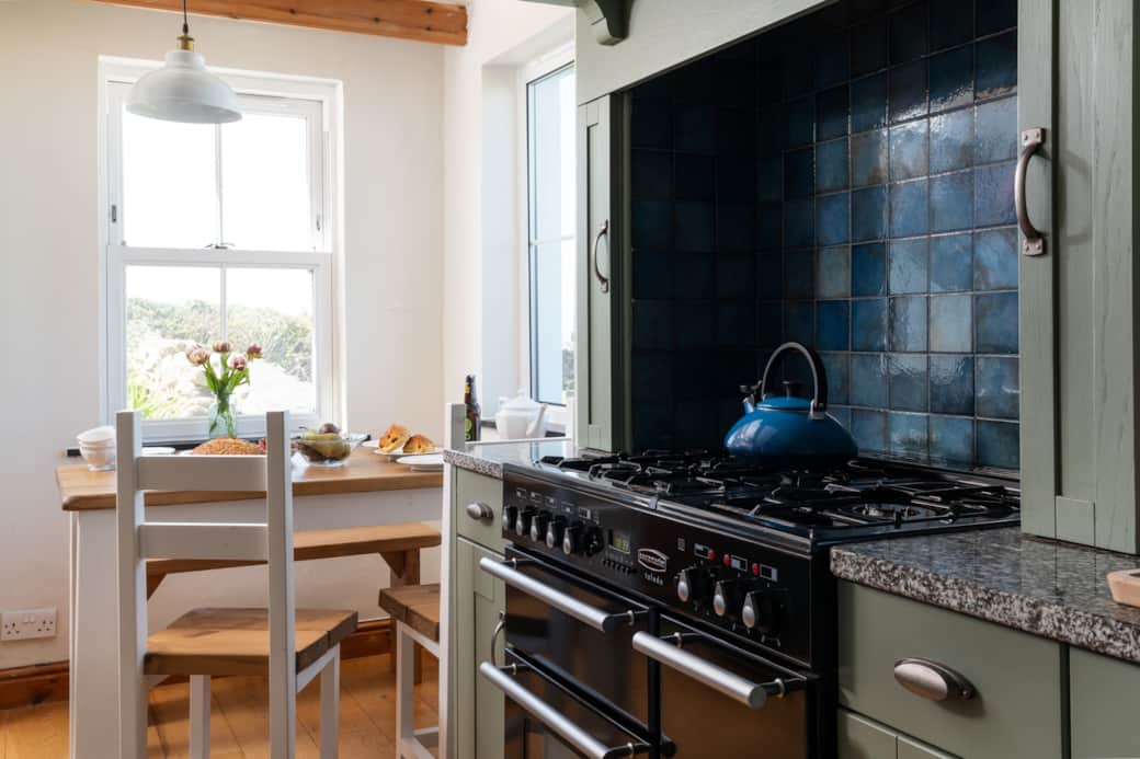Kitchen with Ocean and Garden View