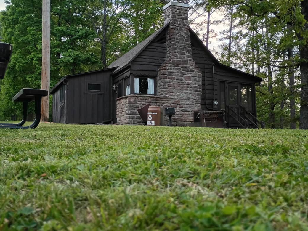 Rustic stone and wood cabin at Buffalo Point near Buffalo National River Arkansas