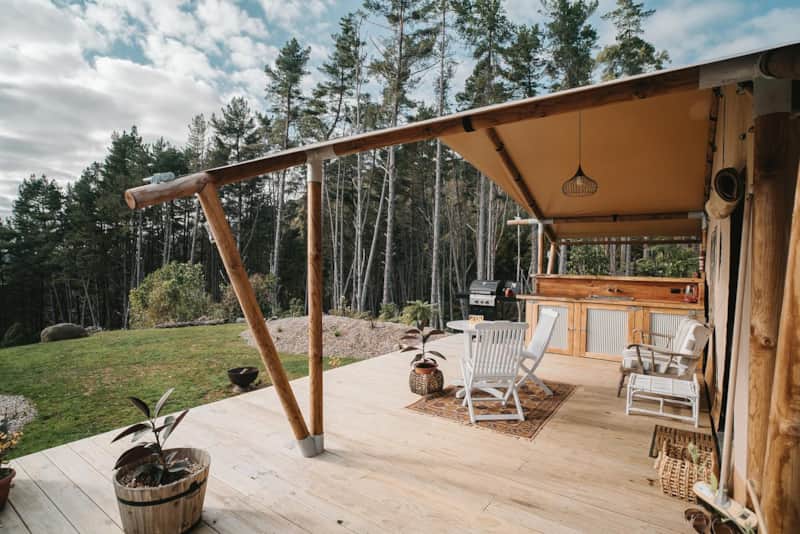 Tent is surrounded by decking for maximum comfort