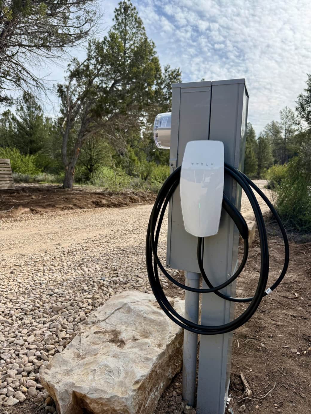 EV charger in driveway. 
