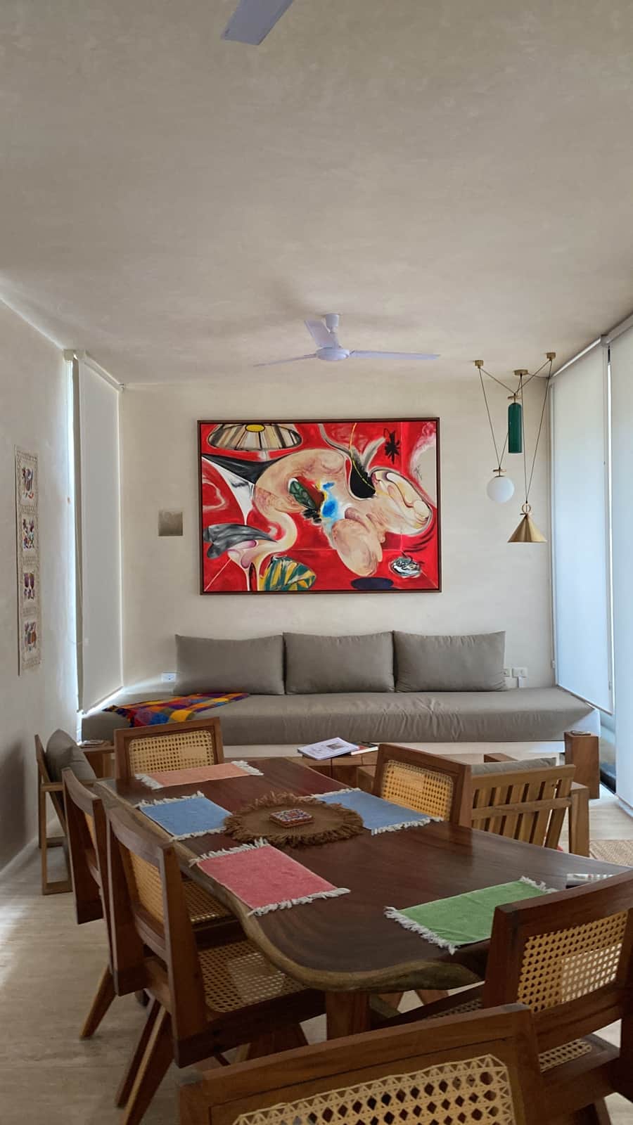 Artwork above living room sofa
