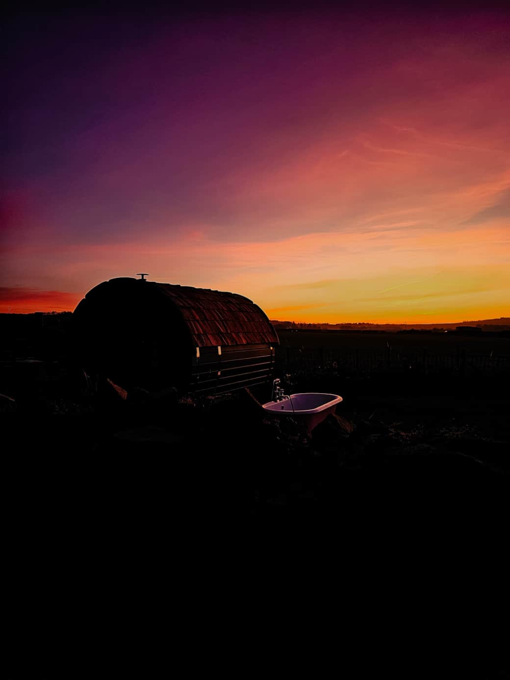 Sauna and bath sunset