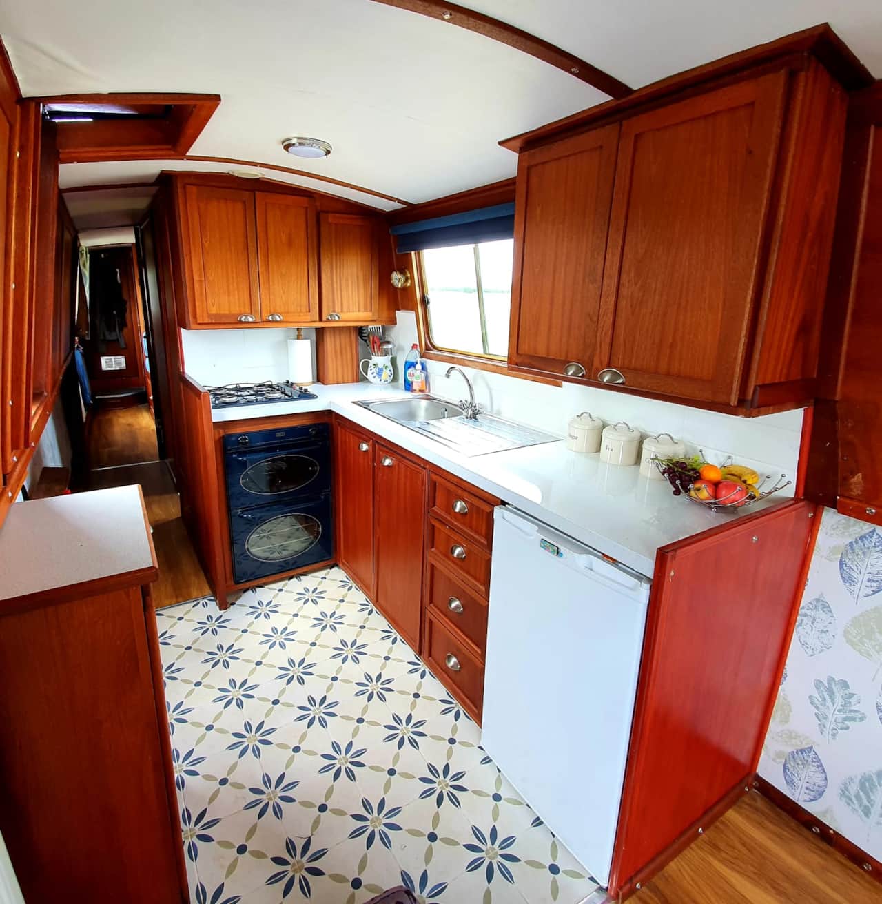 Well equipped kitchen in canal boat