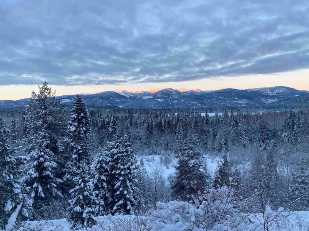Winter view of Selkirk Mountains including Schweitzer