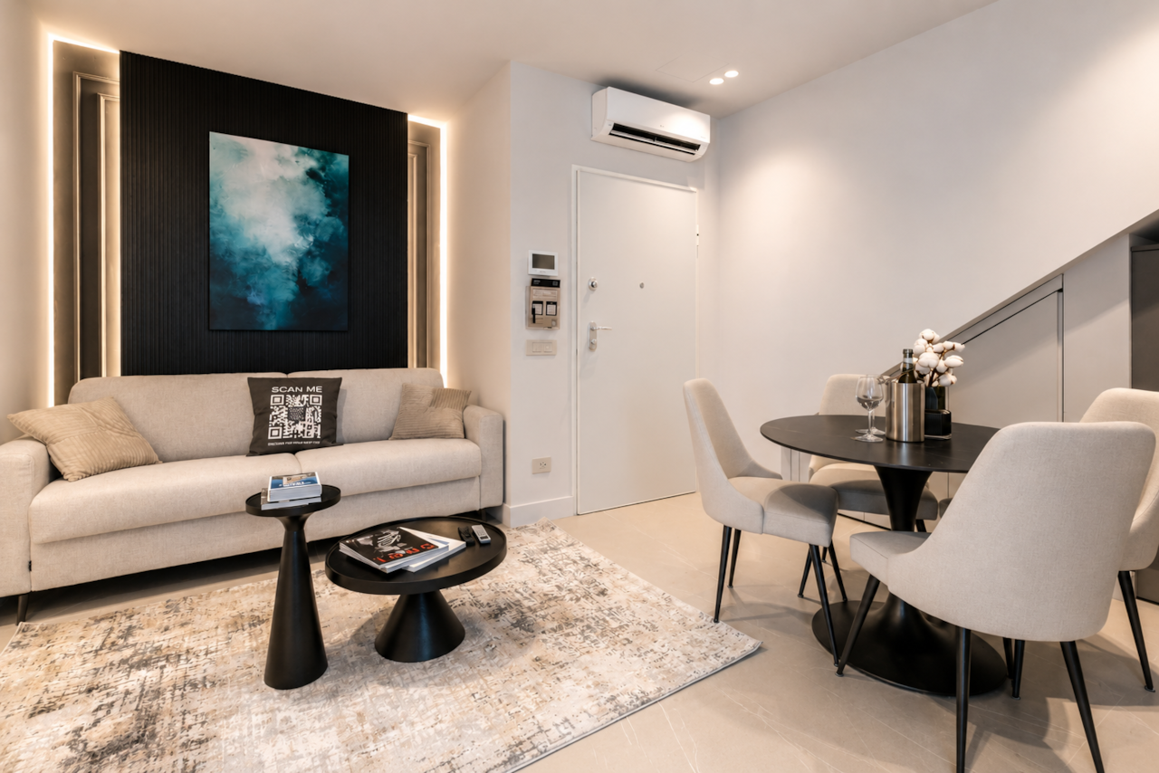 AZULIS DelleTerme Suites Apartment1 open living area with smart TV