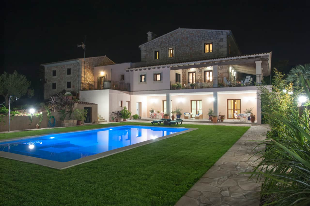 Night Pool Facade Can Corem de Son Moix