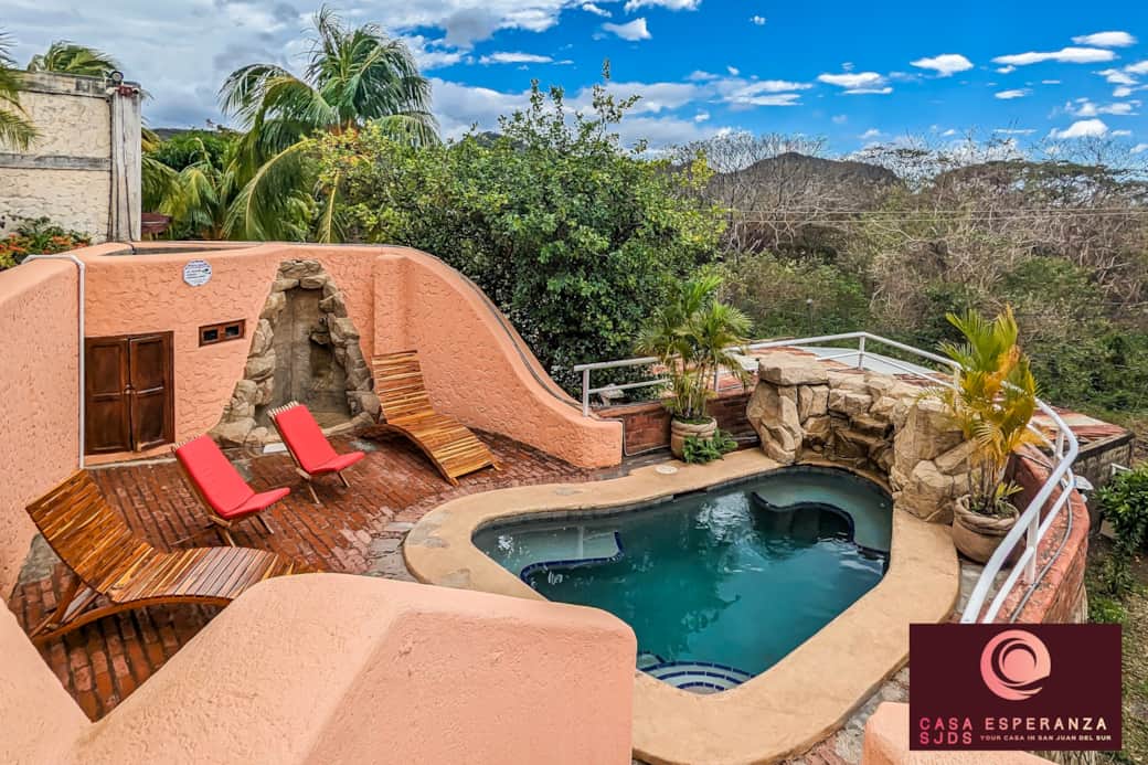 The shared plunge pool and outdoor shower area