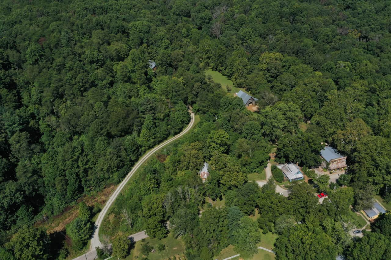Our cabin access is the long driveway on the left and The Story Inn is the property on the right. 