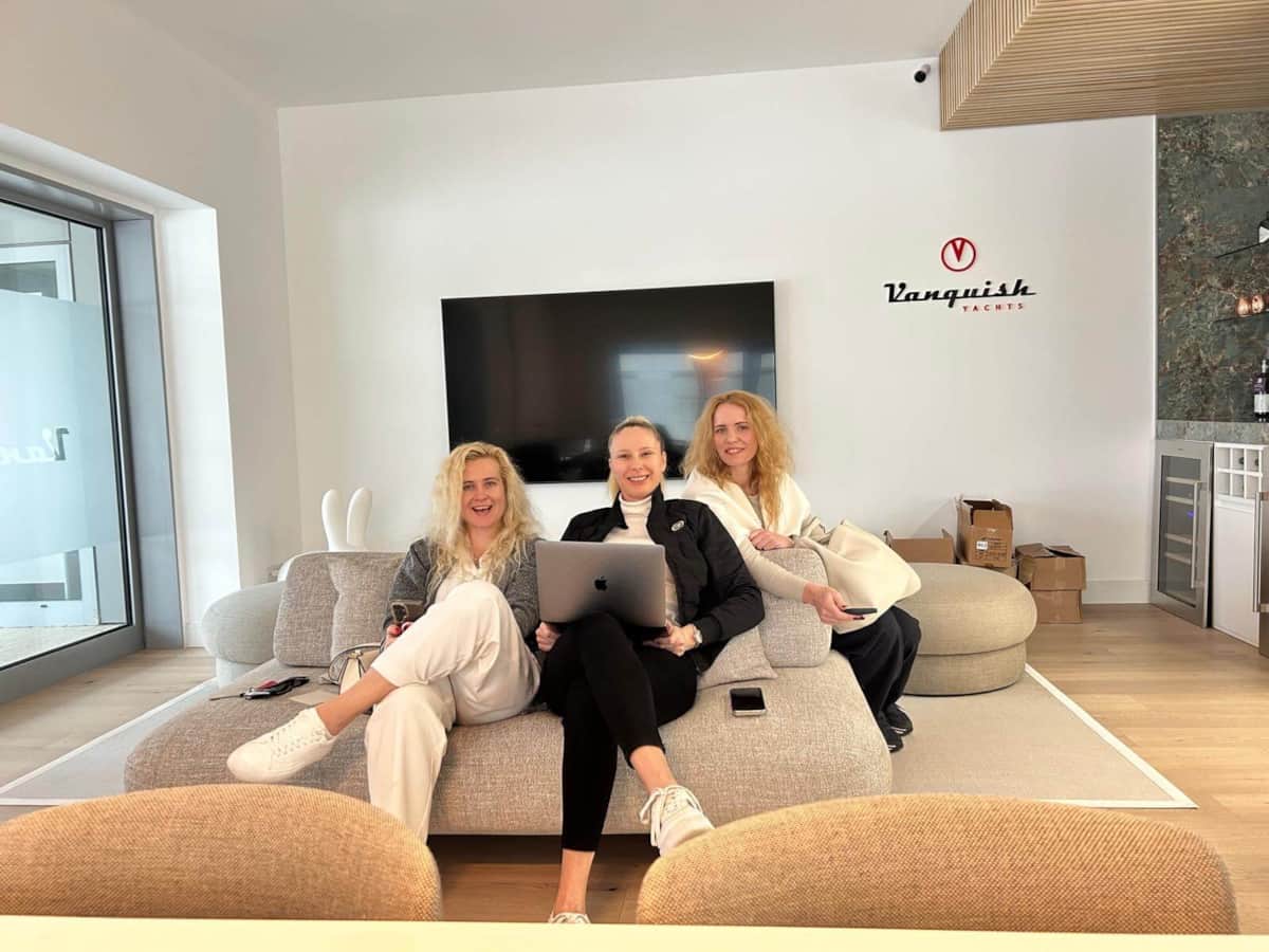 RENTAL12 content and design team - Olha, Nadiya, Anastasia - at the Olbia head office