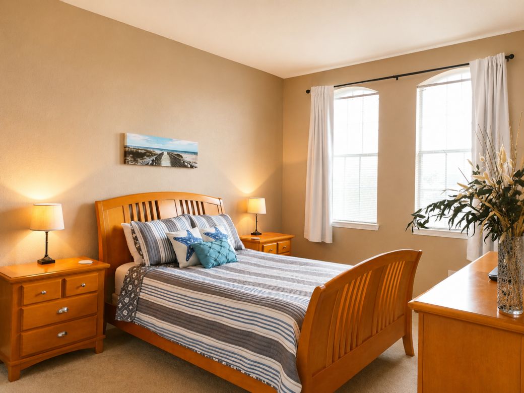 Master bedroom with a beach vibe