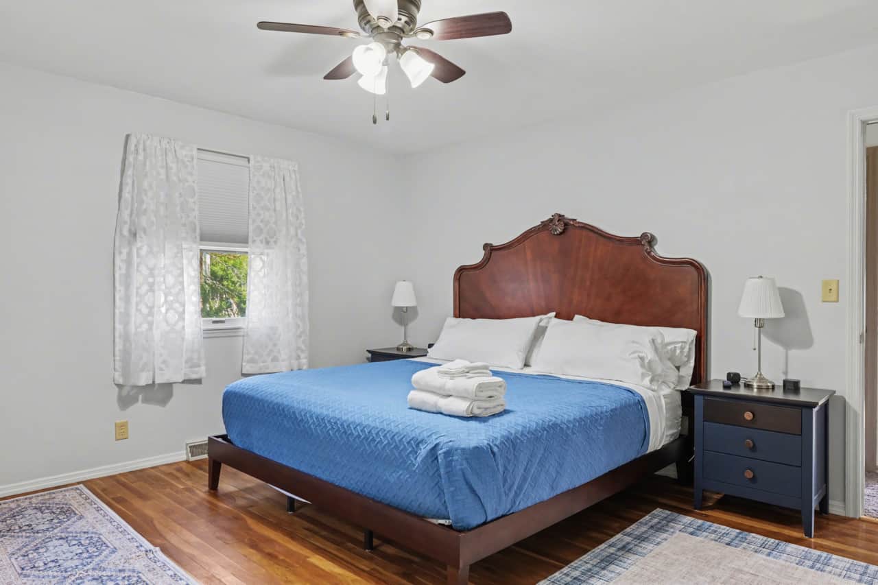Primary Bedroom - King bed, ensuite, Roku TV and power for your devices.