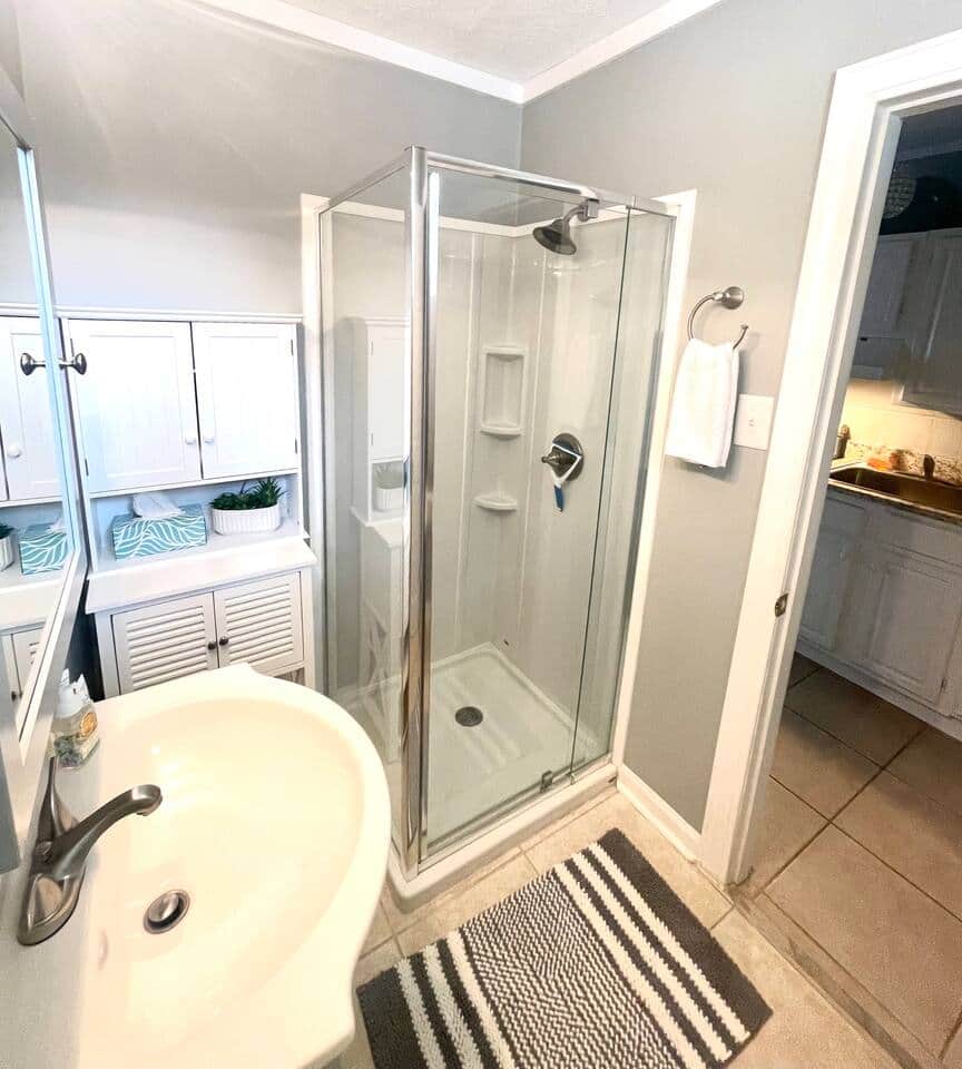 Walkin shower with rainfall shower head