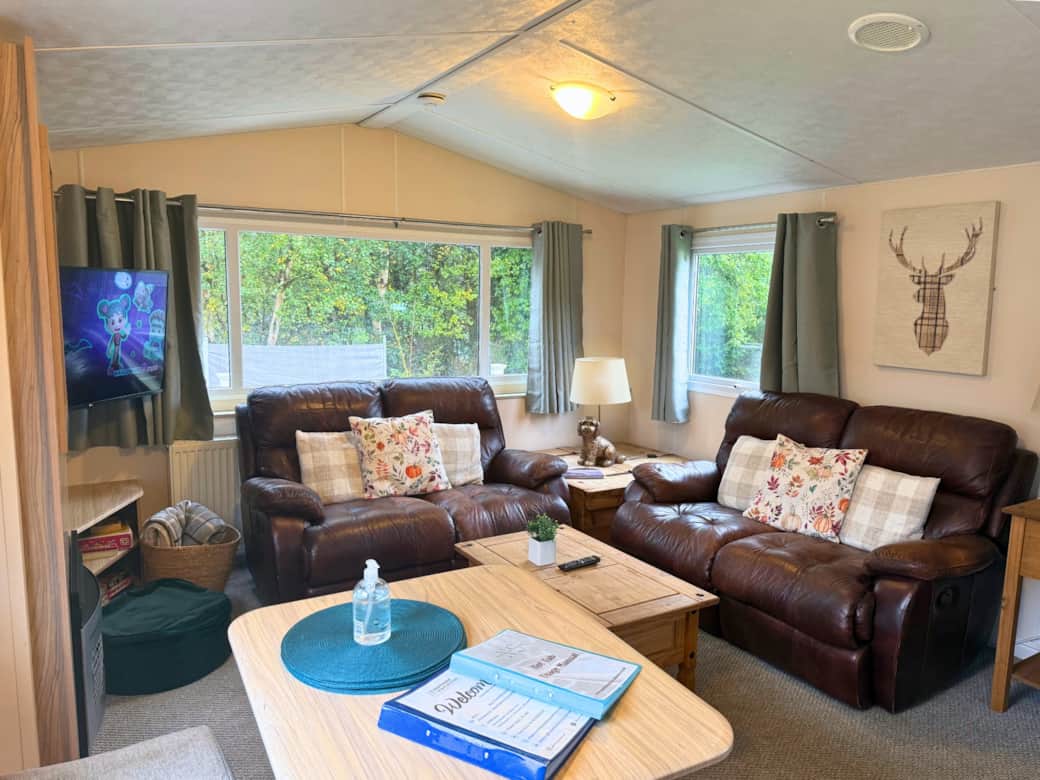 Living Room with two sofas and TV (including Netflix, Amazon Prime and Disney Plus), and dining tab