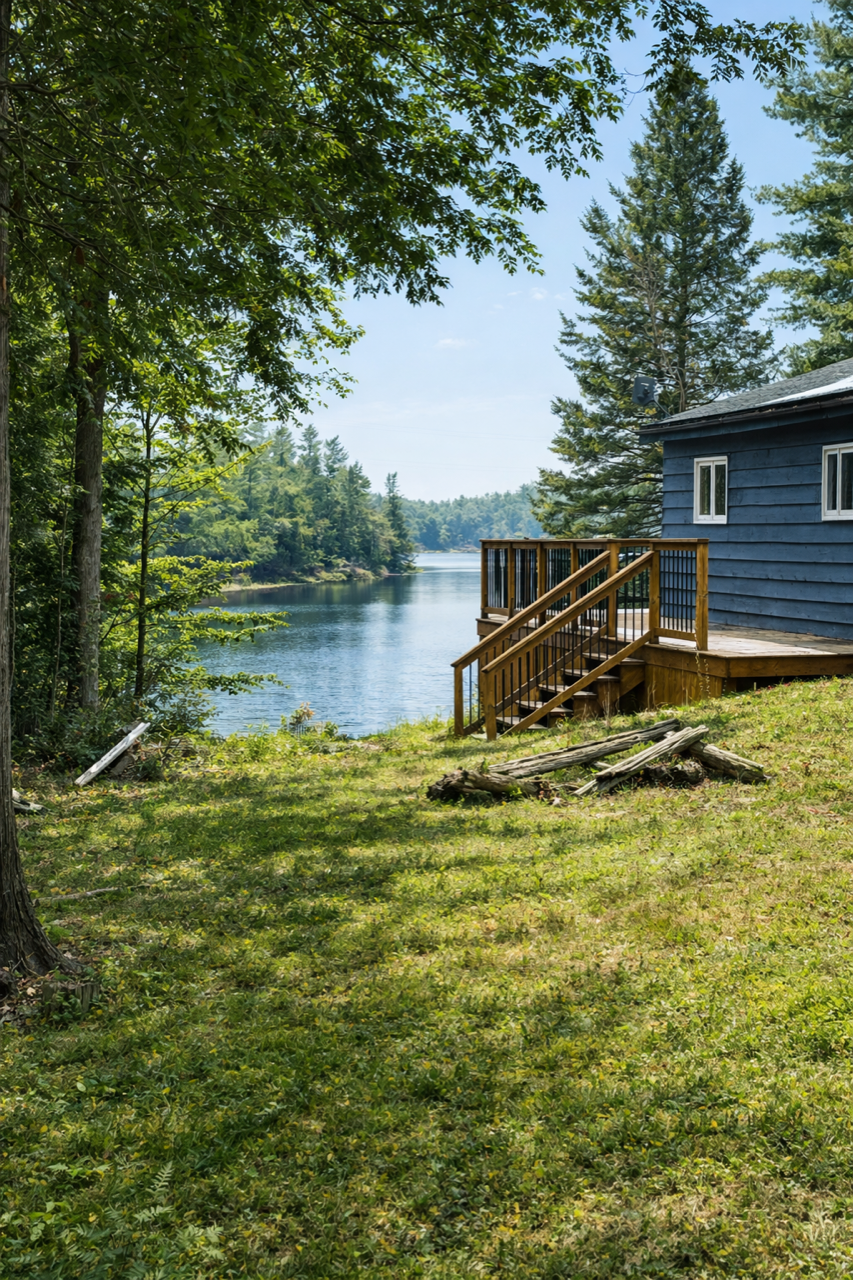 Cottage and lake view
