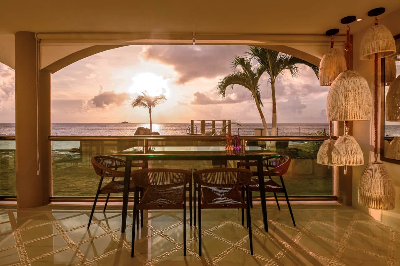 Casa graciela pequena poolside terrace sunset