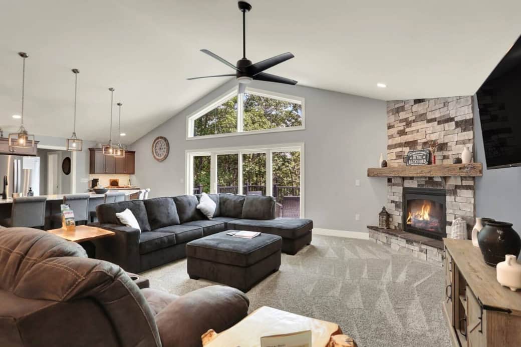 *Great Room, Wall of Windows & Fireplace*