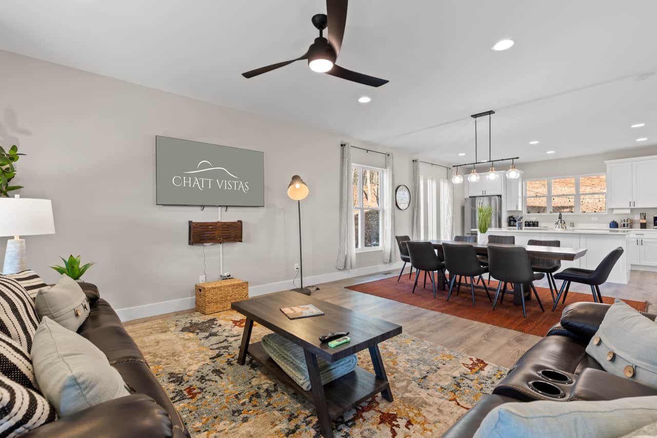 Open Concept Living Room with 65in 4K Flat Screen