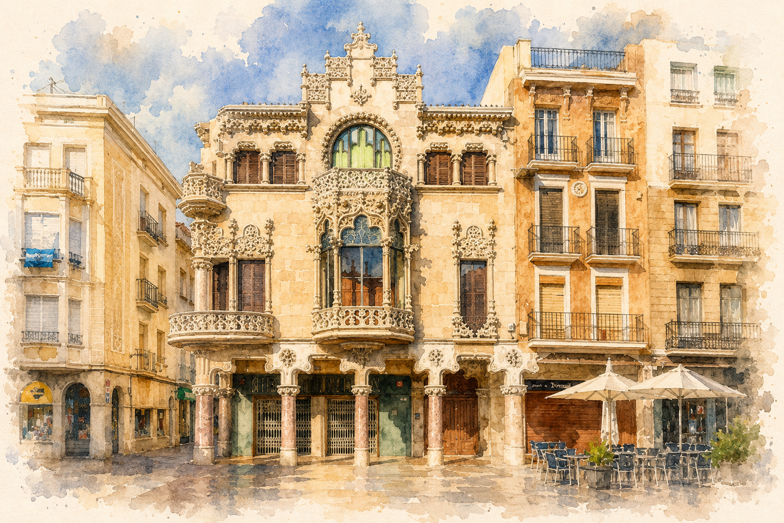 Watercolour illustration of Casa Navàs in Reus