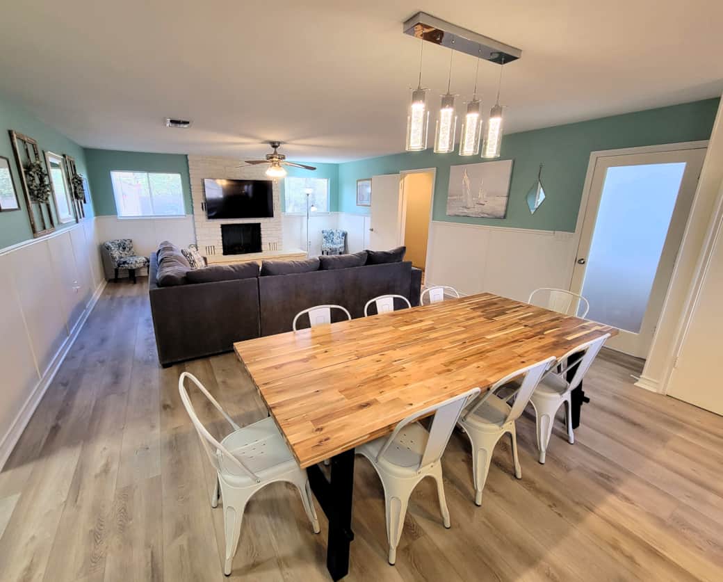 Open kitchen/dining/living room space is great for entertaining.