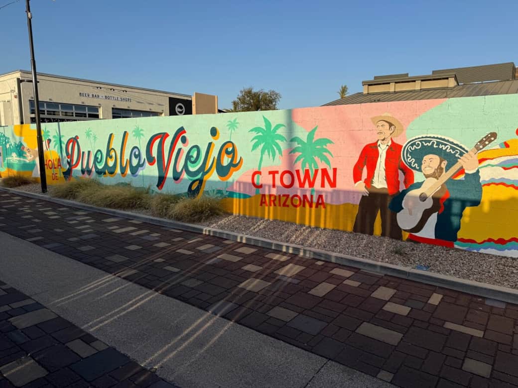 This downtown area neighborhood is called Pueblo Viejo and the City has commissioned this mural to celebrate the area.