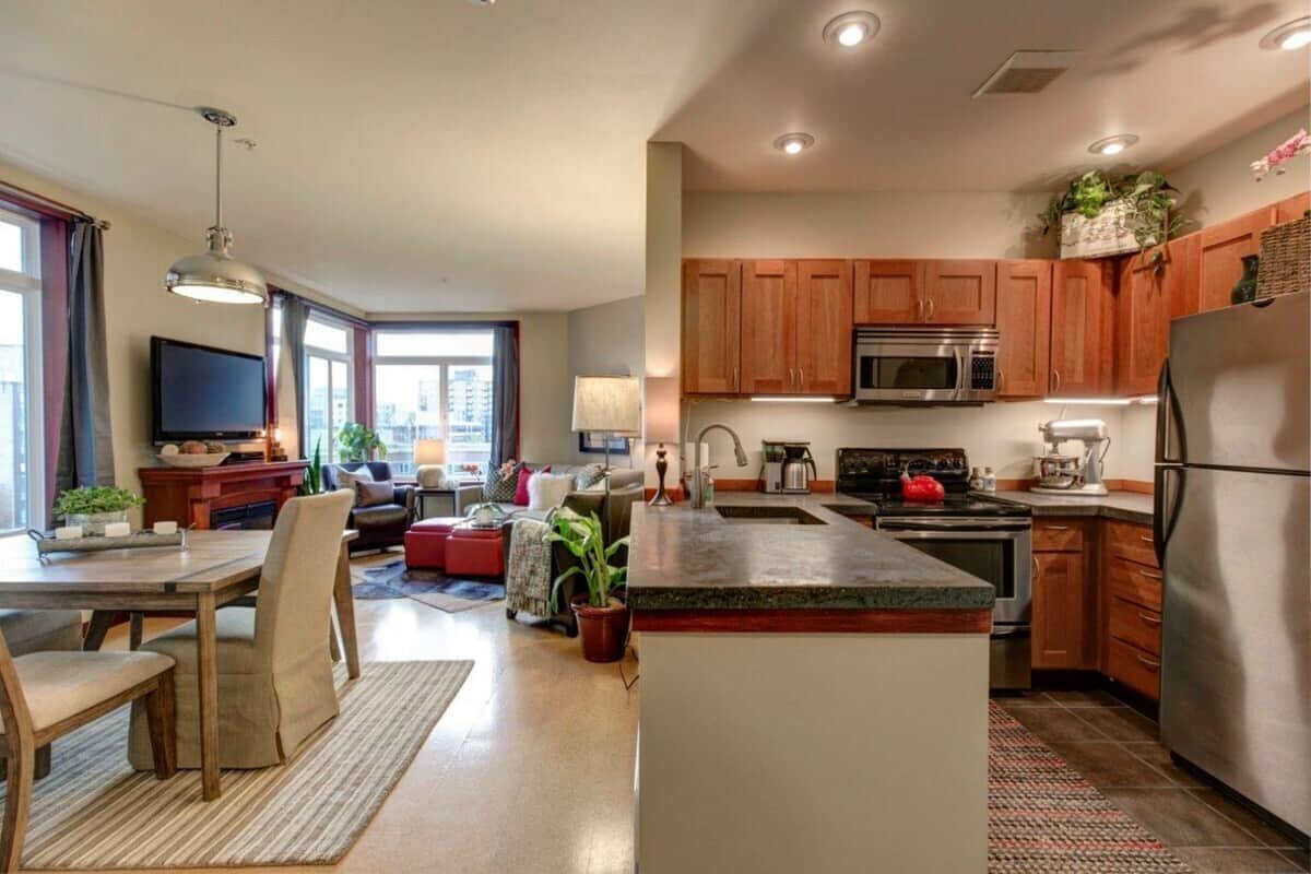 Living Room, Dining Room and Kitchen