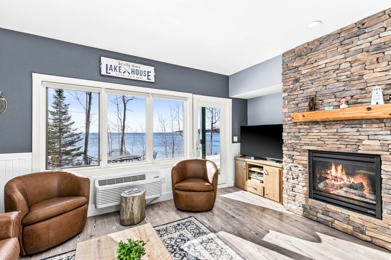 Warmth, comfort, and quiet conversations by the fireplace 