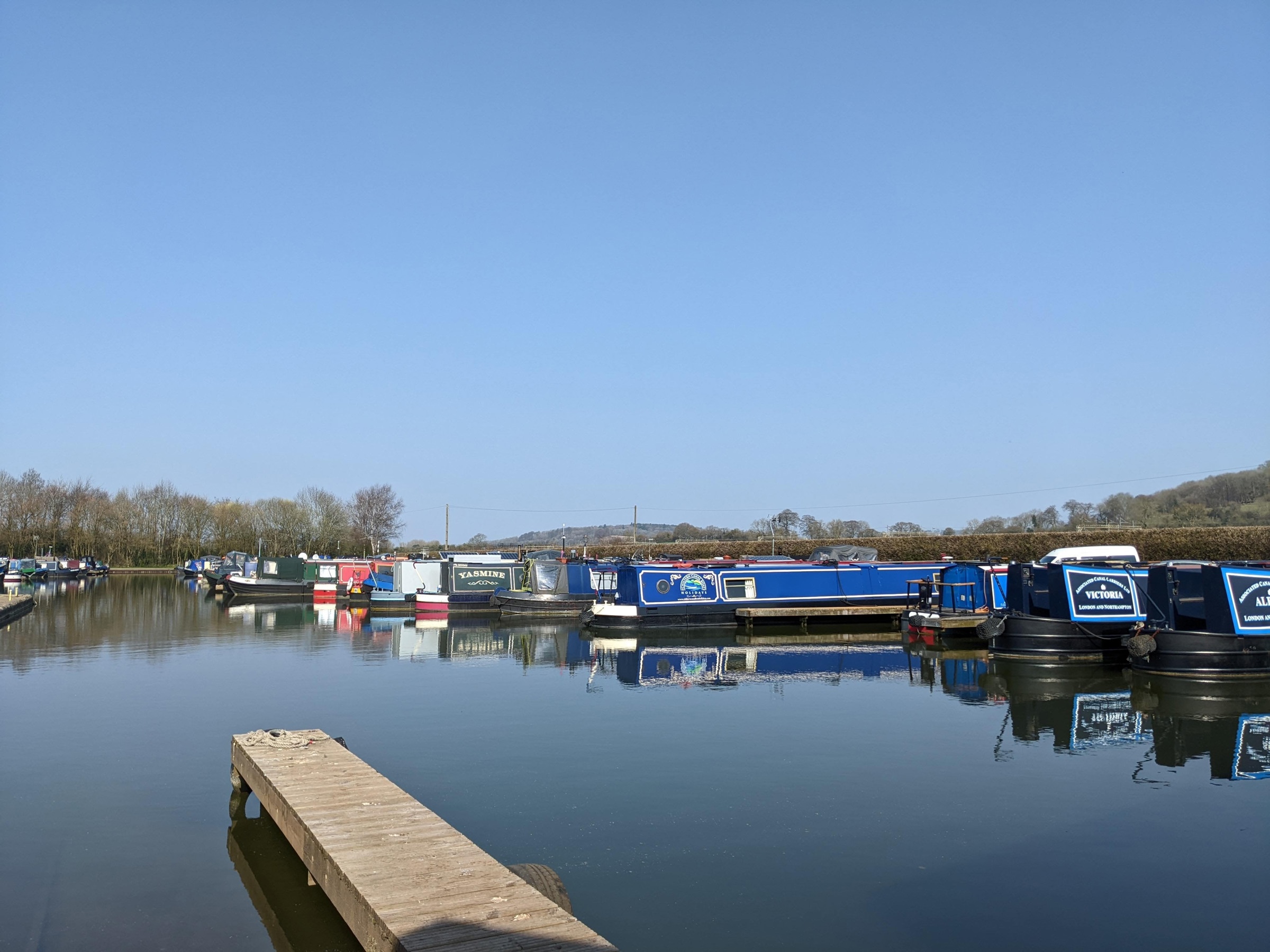 Holiday canal boats moored in a marina