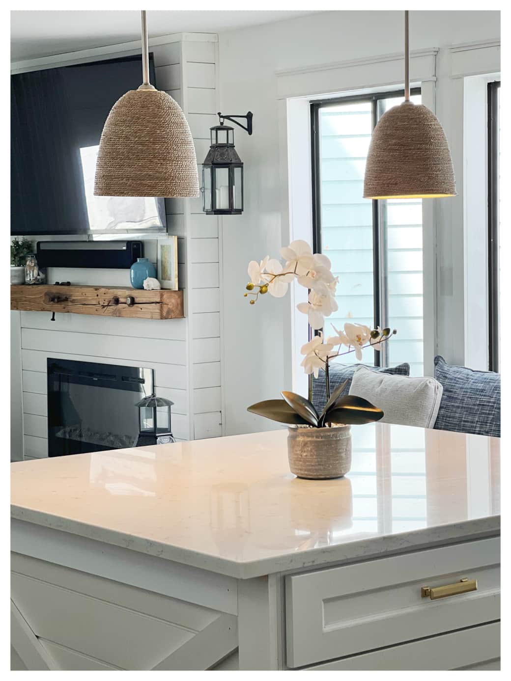 Kitchen Island & Fireplace