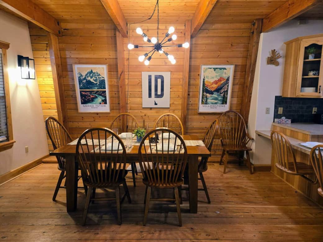Play games or enjoy a  meal together around the large dining table. The table also has two leaves that easily insert to make the table longer.