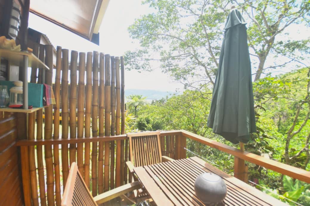 The private deck overlooks native forest with glimpses of Savusavu Bay and gets cooling sea breezes