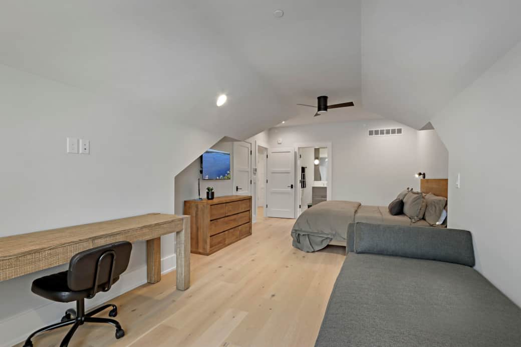 Primary King bedroom with workstation and futon (3rd floor)