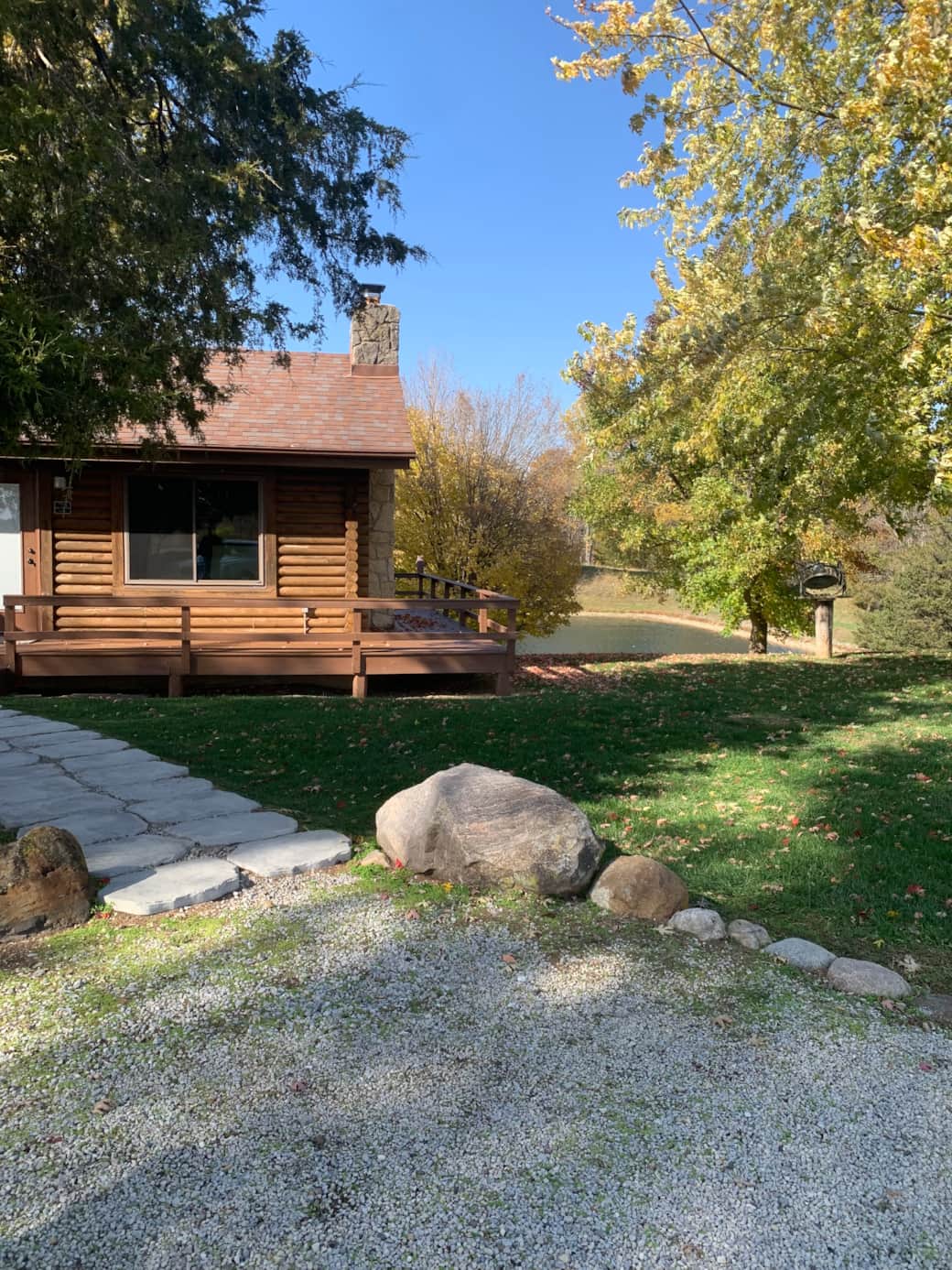 Front of Cabin with Pond View
