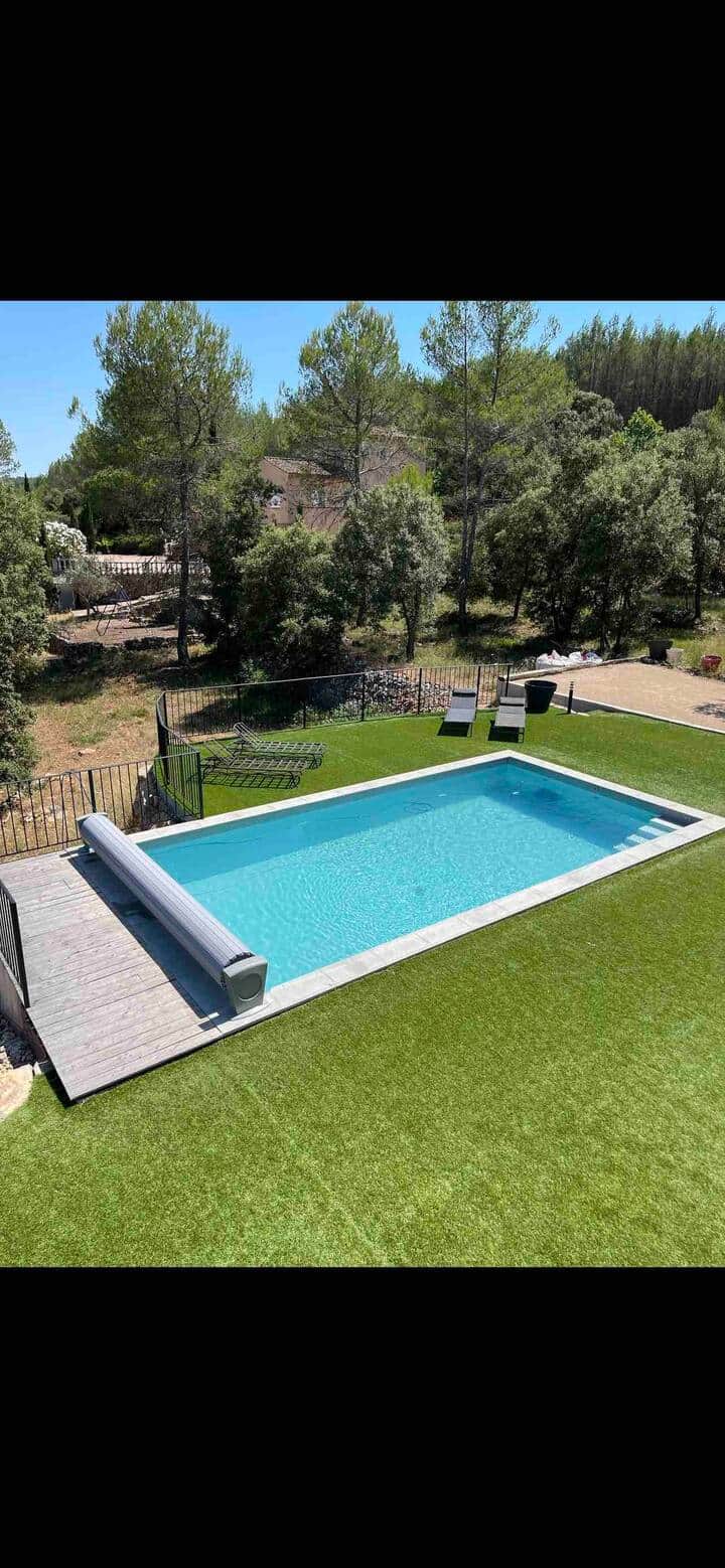 Piscine, jardin, extérieur, chaise longue