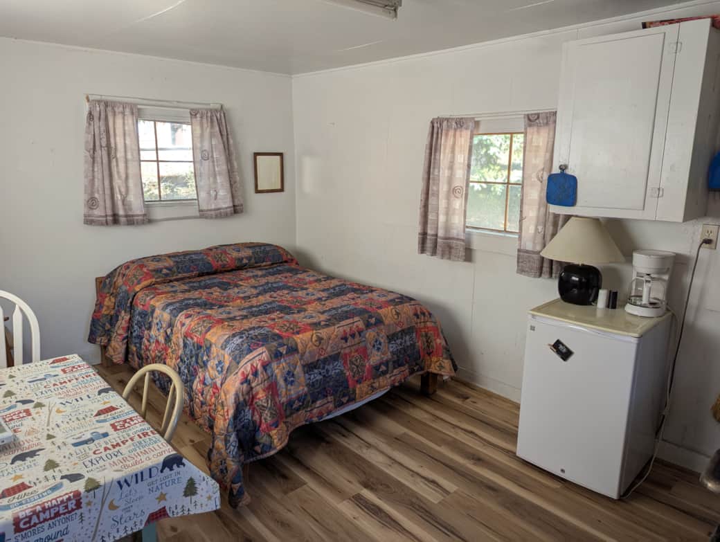 Cabin 9 includes a full size bed.