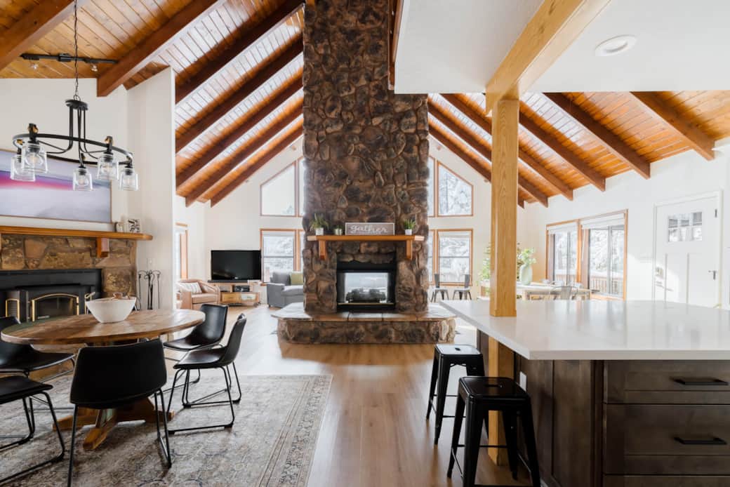 The open floor plan allows for families to eat in the kitchen, play games at the table, or relax
