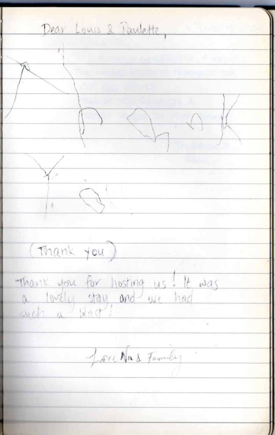 Handwritten guest note from Raya P09 guest book