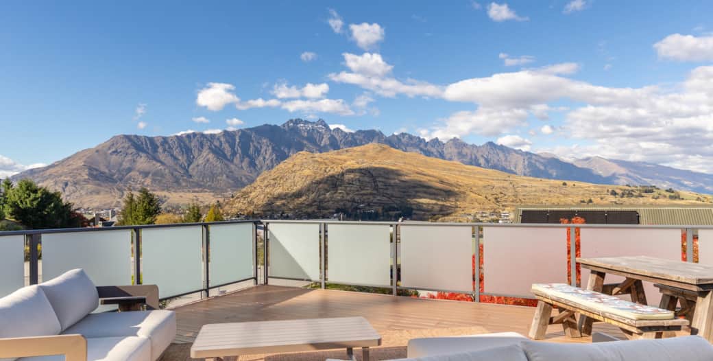 Front terrace with Mountain and lake views