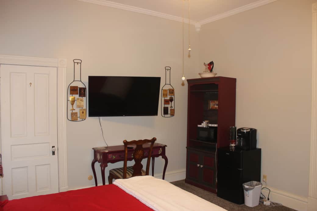 Burgundy Desk, TV & Coffee Bar