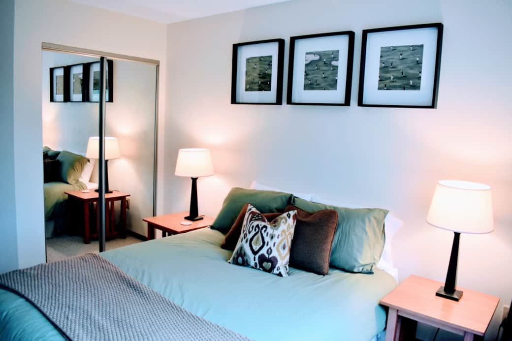 Directly under Bedroom 1, this bedroom the same space with a queen size bed and a private AC unit.