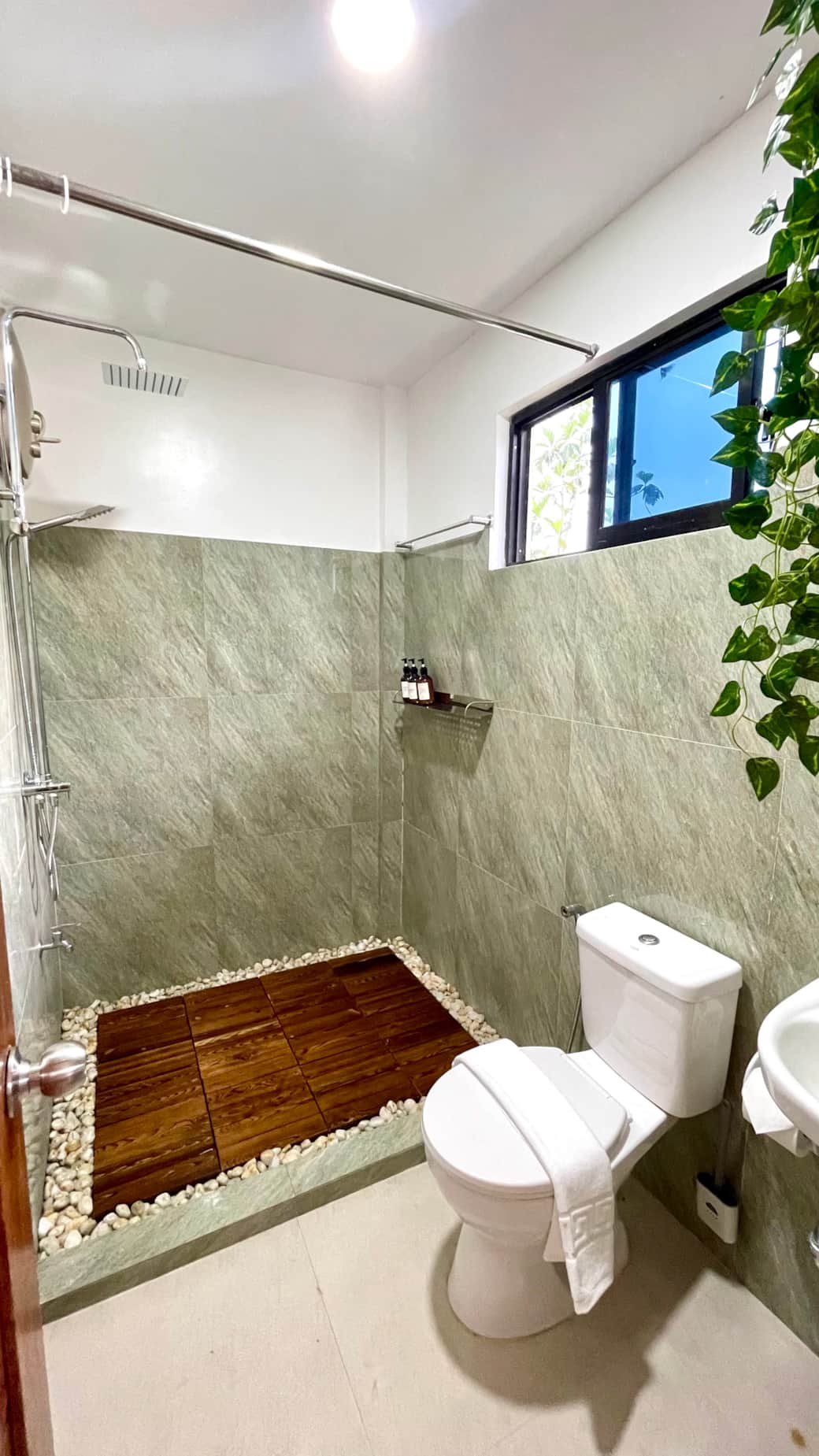 Shower with hot water
