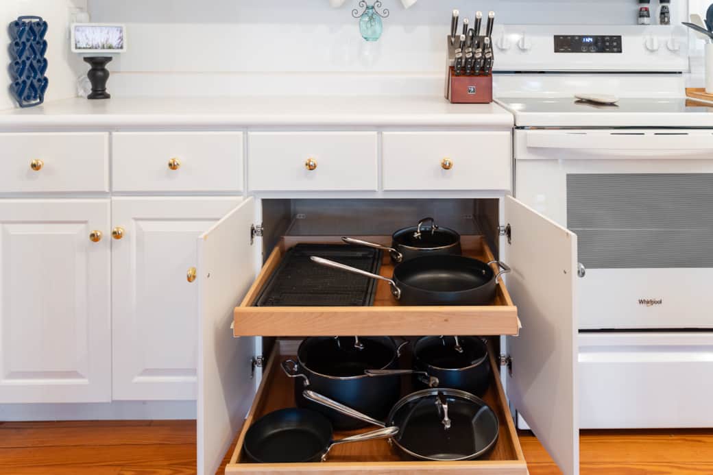 Well-equipped kitchen for meal prep with All-Clad cookware and Henckels knives