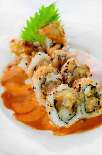 Fresh sushi rolls and sashimi for dinner in Galveston Texas