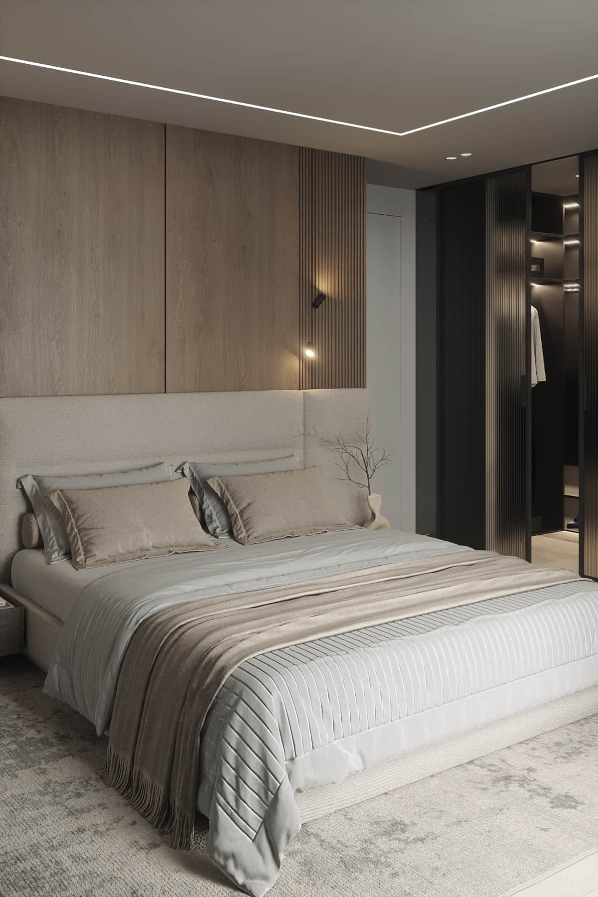 Master bedroom with king-size bed and walk-in closet in AZULIS Aramis villa, Golfo Aranci, by RENTAL12
