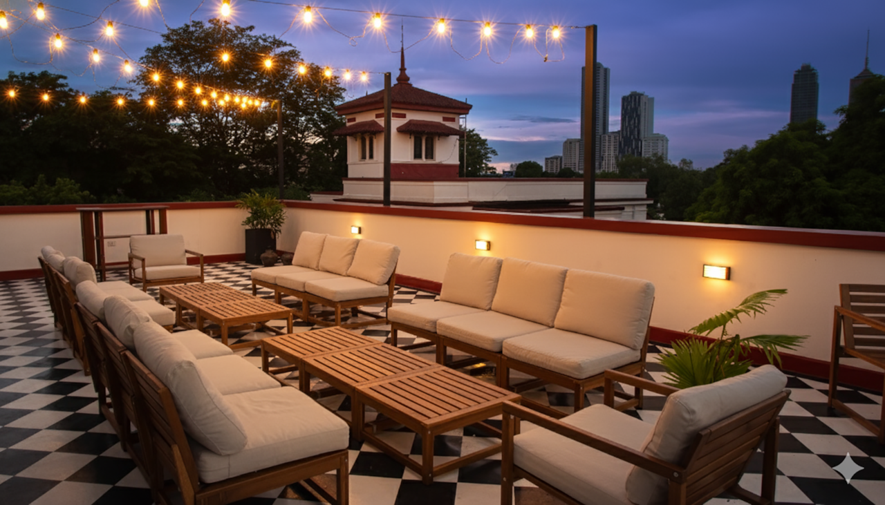 The Rooftop Lounge can comfortably seat 18 guests