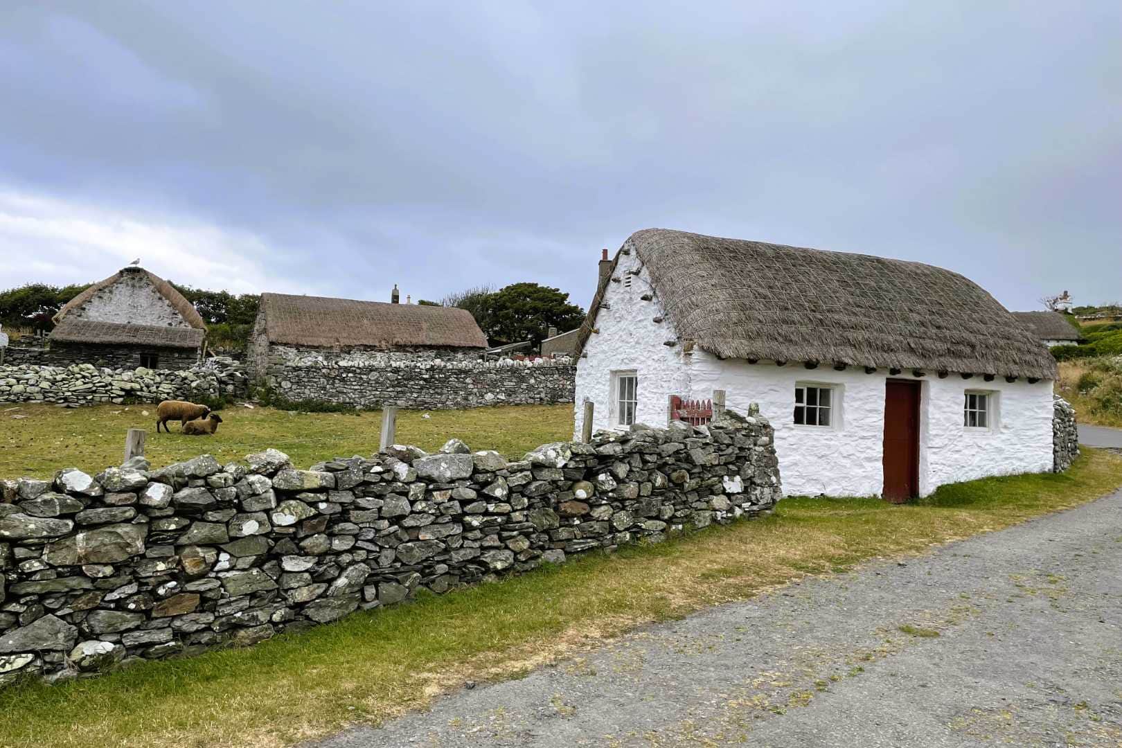 Traditional cottages at Cregneash Village Folk Museum Isle of Man