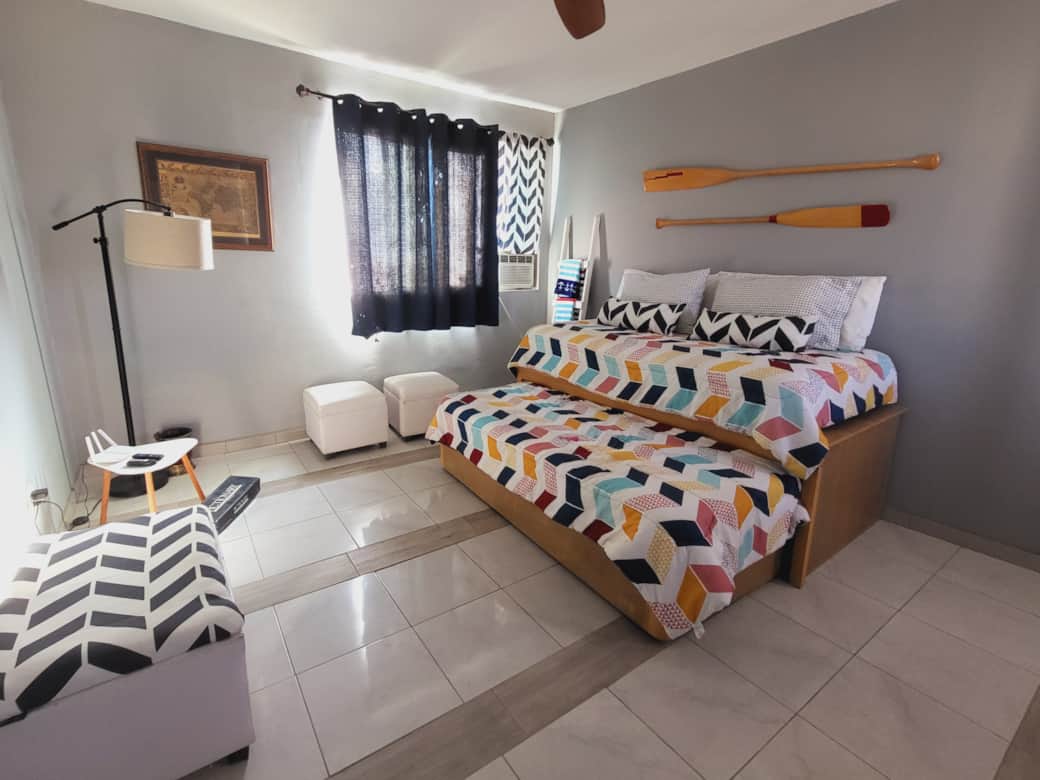 BR 2 : Young Travels have their own cool space with am bunk bed and full size trundle beds. Sleeps 4