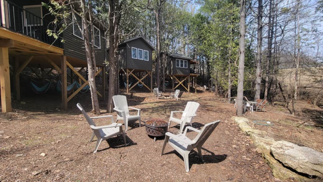 Private firepit and chairs - early spring