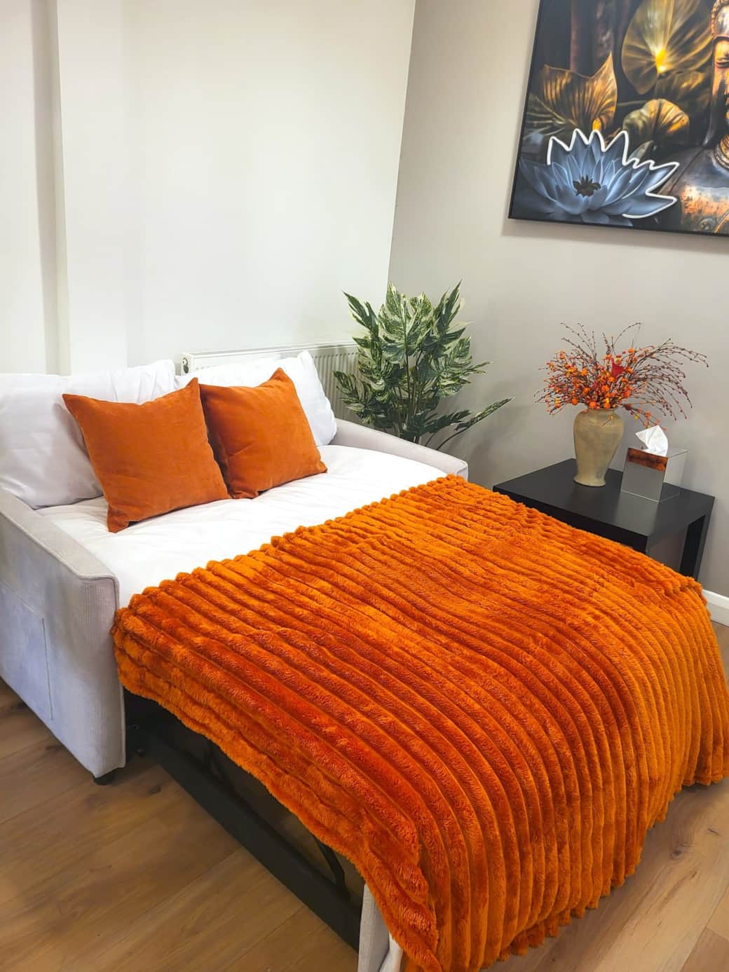 Stylish sofa that converts into a comfortable double bed, ideal for extra guests.